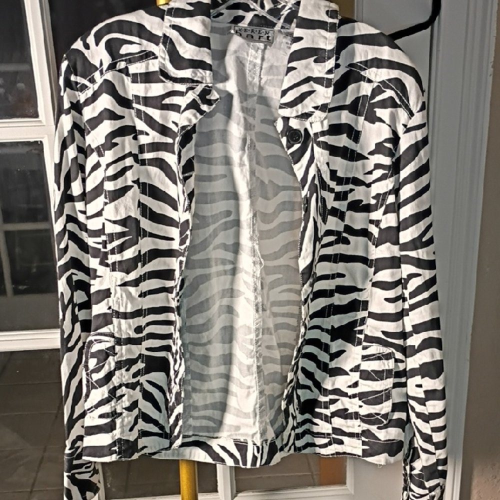 Keren Hart Black and White Zebra Print Jean Jacket